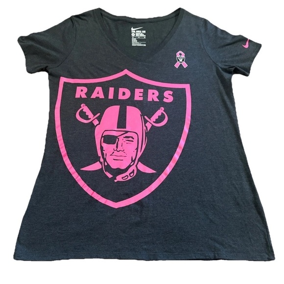 Las Vegas Raiders NFL NIKE FOOTBALL PINK RIBBON CANCER TRI BLEND SHIRT WOMENS XL - Picture 1 of 4